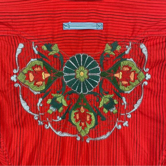 Johnny Was 3J Workshop Orange Embroidered Pearl Snap Blouse Sz.M - Picture 8 of 11